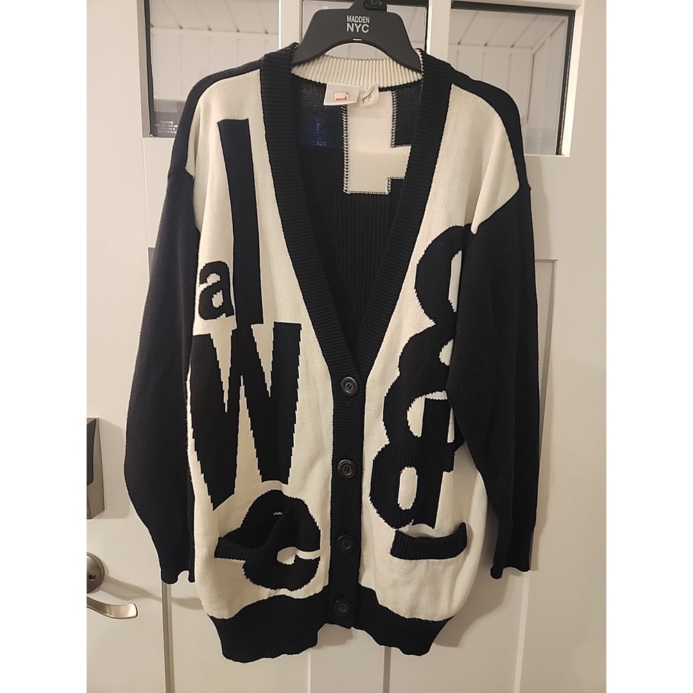 Vintage MONDI Retro Black White Knit Relaxed Long Cardigan Sweater Size 38